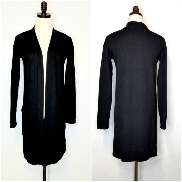 Tickled Teal Black Open Long Neutral Minimal Longsleeve Sweater Cardigan,  S - Picture 1 of 9